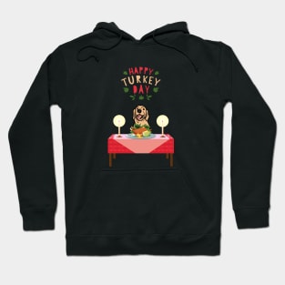 Happy Turkey Day with Golden Retriever Dog with Thanksgiving Dinner Table Hoodie